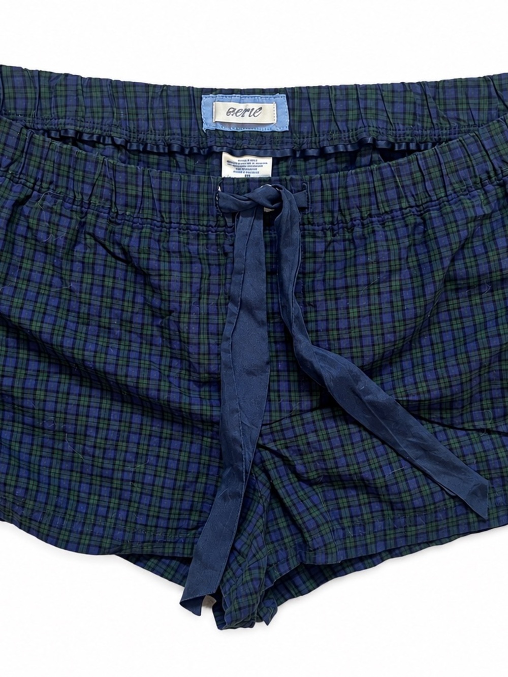 aerie Navy & Green Plaid Cotton Boxer Lounge Sleep Shorts NWOT
